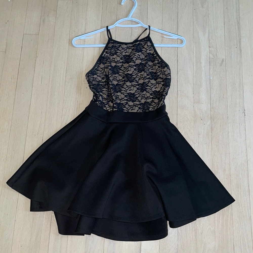 Black and Nude Lace halter top mini dress
